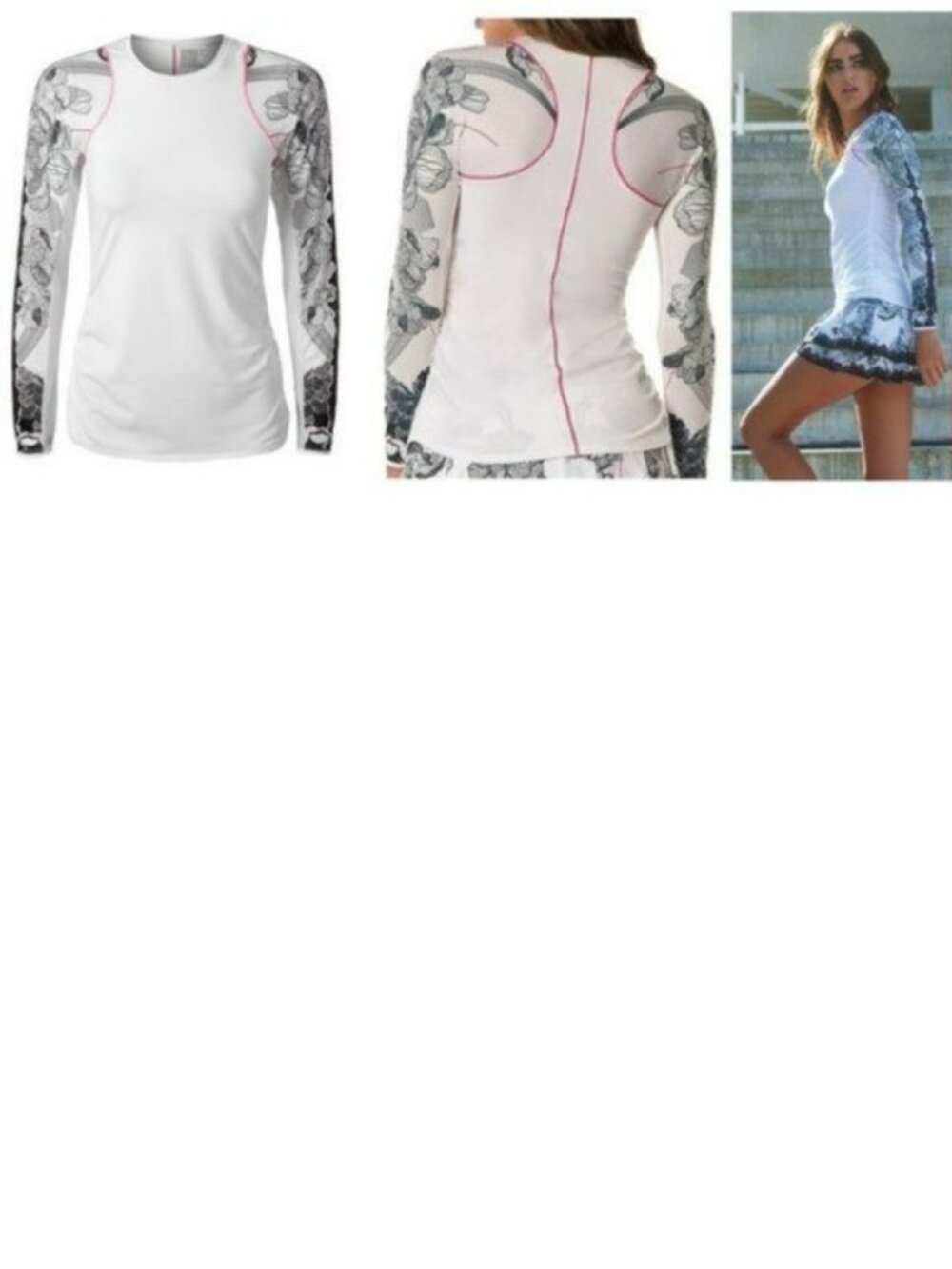 NWT Lucky In Love Long Sleeve Tee t- Shirt Top M Medium white black